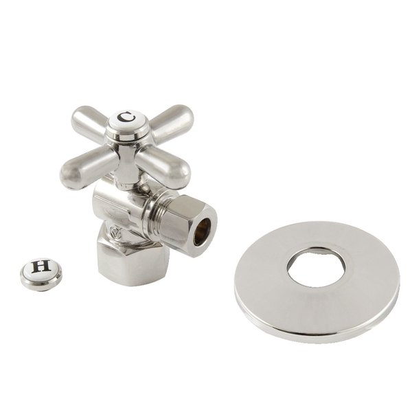 Kingston Brass 12Inch FIP x 38Inch OD Comp QuarterTurn Angle Stop Valve with Flange, Polished Nickel CC43106XK